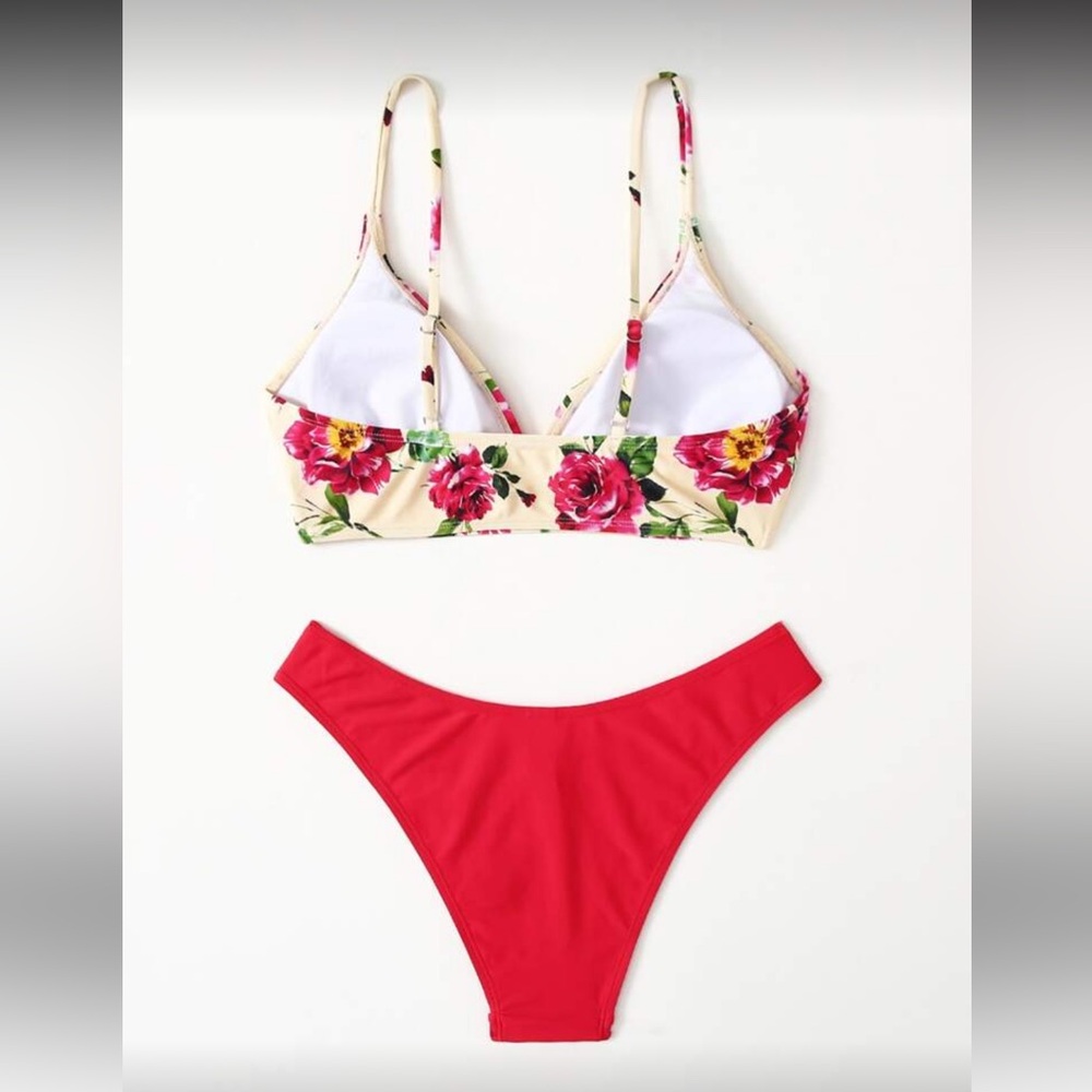 Floral Bikini Set with Red Bottoms
